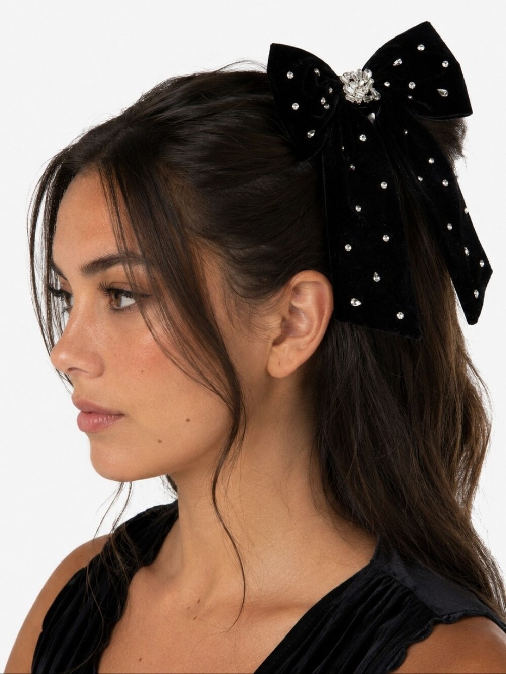 Nwt A New Day Crystal Embellished Velvet Hair Bow Barrette Clip